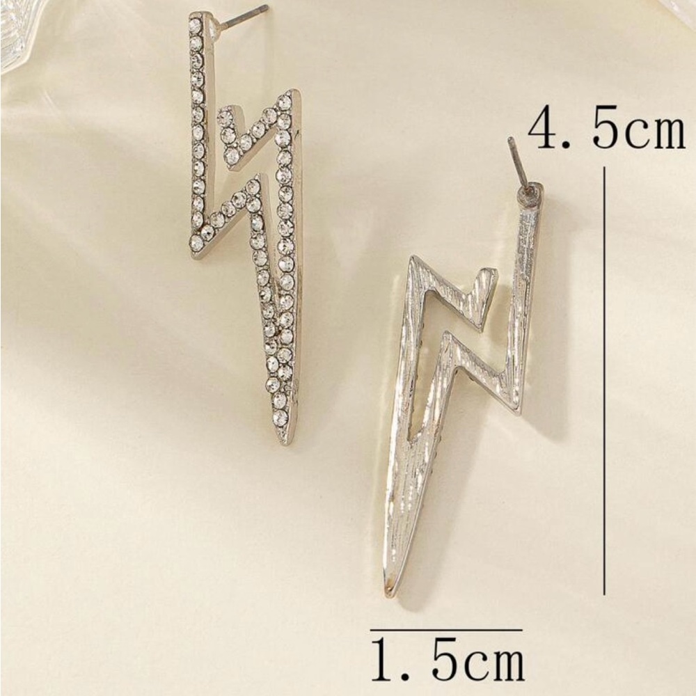Dazzling Silver Lightning Bolt Earrings - image 2